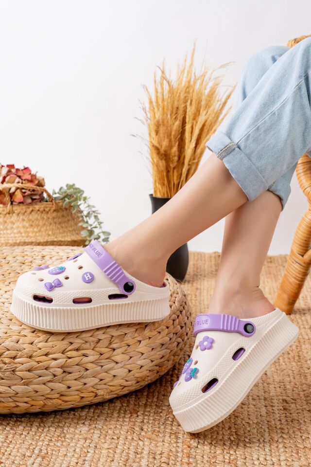 Unisex Yüksek Tabanlı Deniz Sabo Doktor Hemşire Hastane Comfort Sandalet Unisex VANİLYA MOR - 38