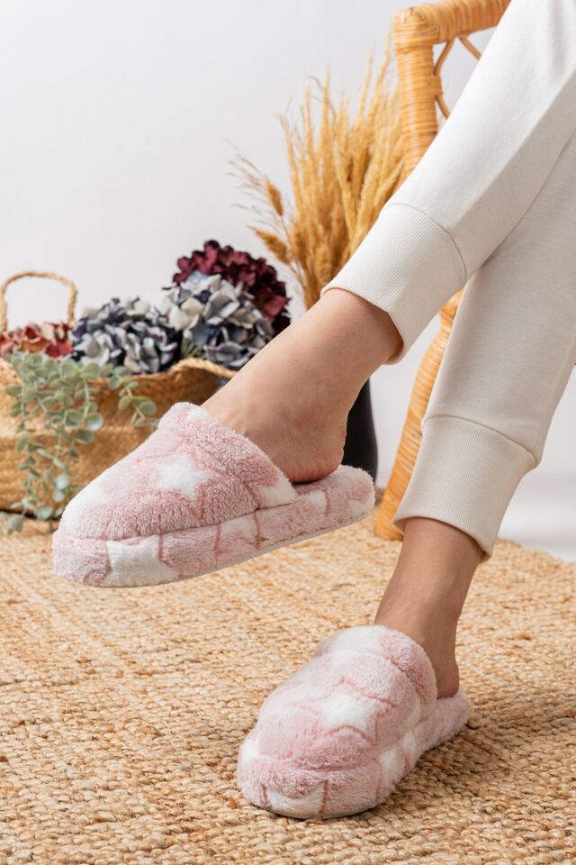 Kadın Yıldızlı Peluş Ev Terliği Çeyiz-bohça Terliği PUDRA - 36