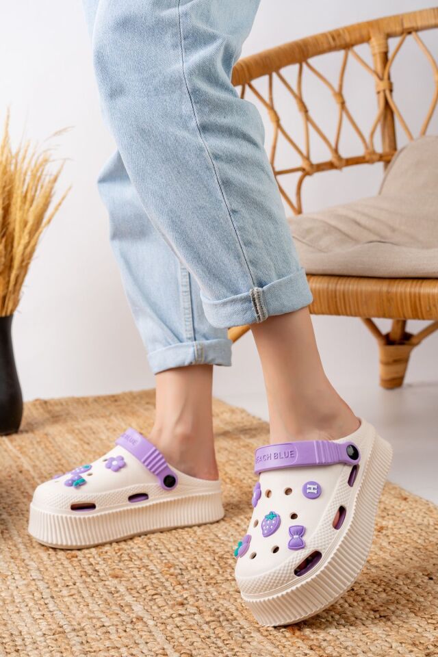 Unisex Yüksek Tabanlı Deniz Sabo Doktor Hemşire Hastane Comfort Sandalet Unisex VANİLYA MOR - 39