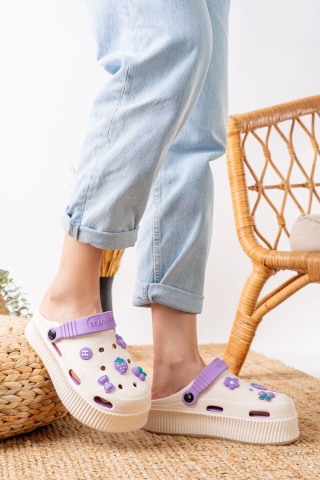 Unisex Yüksek Tabanlı Deniz Sabo Doktor Hemşire Hastane Comfort Sandalet Unisex VANİLYA MOR - 39
