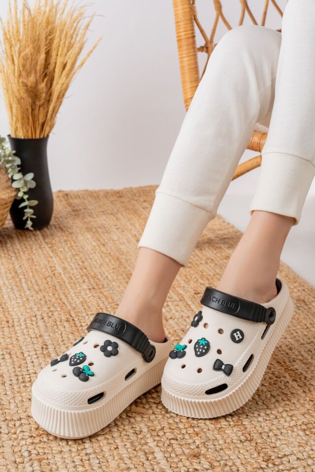 Unisex Yüksek Tabanlı Deniz Sabo Doktor Hemşire Hastane Comfort Sandalet Unisex VANİLYA SİYAH - 36
