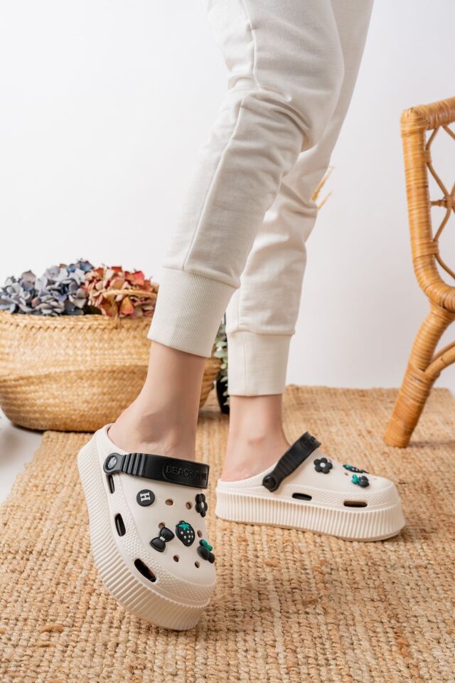 Unisex Yüksek Tabanlı Deniz Sabo Doktor Hemşire Hastane Comfort Sandalet Unisex VANİLYA SİYAH - 36