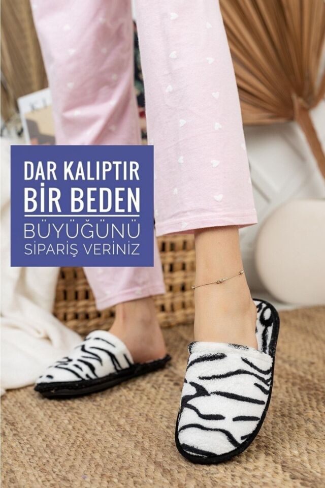 Kadın Önü Kapalı Terlik Peluş Yıkanabilir Kışlık Ev Terliği Misafir Çeyiz Bohça Terliği BEYAZ - 38