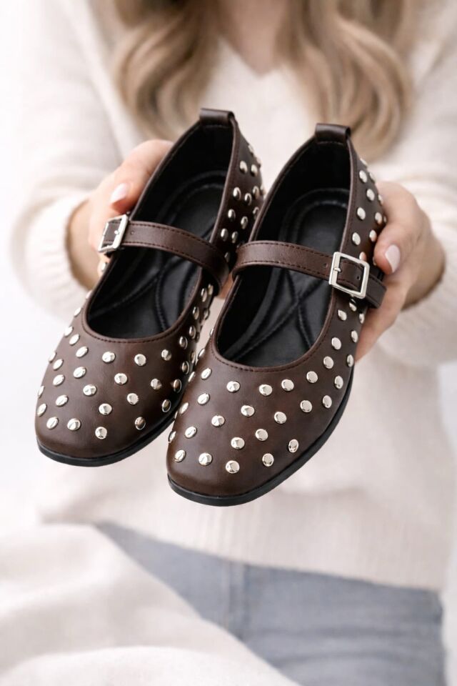 Kadın Bantlı Zımbalı Rahat Şık Babet KAHVERENGİ - 41