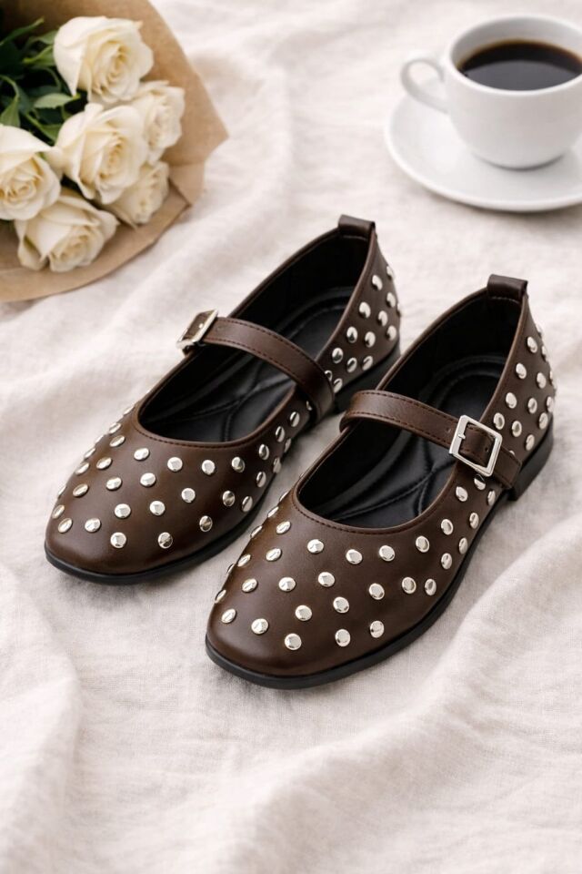 Kadın Bantlı Zımbalı Rahat Şık Babet KAHVERENGİ - 41