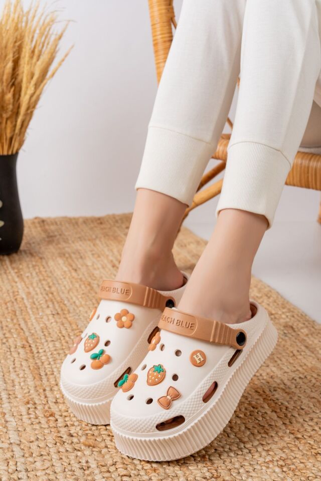 Unisex Yüksek Tabanlı Deniz Sabo Doktor Hemşire Hastane Comfort Sandalet Unisex VANİLYA KARAMEL - 38