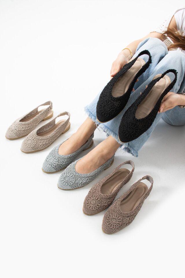 İnce Topuk İplik Örme Nakışlı Kadın Sandalet VİZON - 38