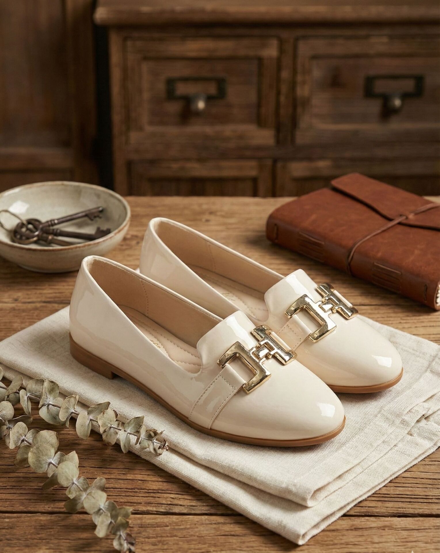 Kadın Çift Göz Toka Detaylı Babet Hafif Rahat Taban Günlük Ayakkabı Babet RUGAN KREM - 37