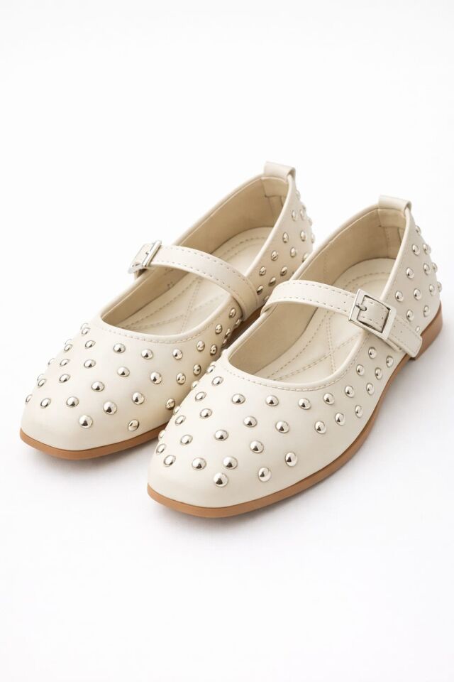 Kadın Bantlı Zımbalı Rahat Şık Babet KREM - 41