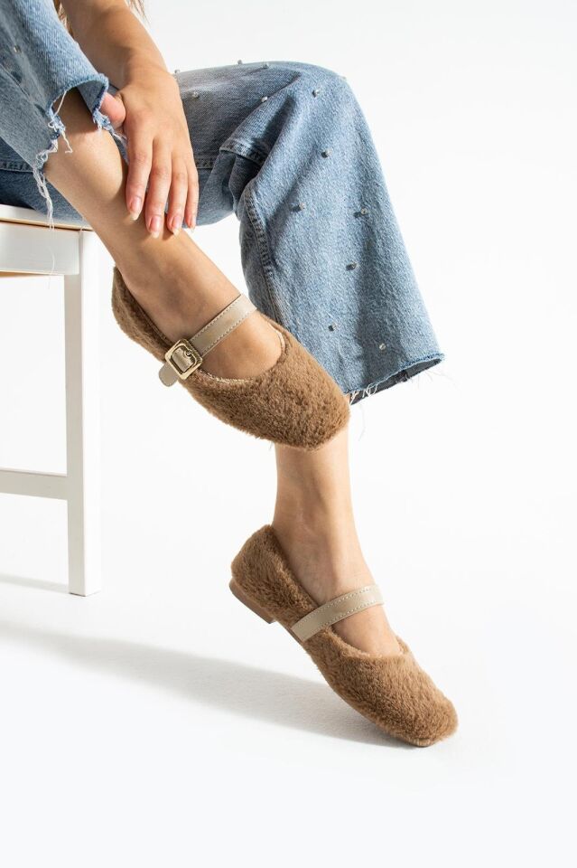 Kadın Kemerli Rahat Düz Taban Ev Babet TABA - 41