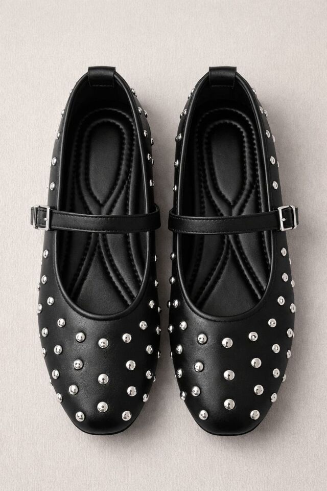 Kadın Bantlı Zımbalı Rahat Şık Babet SİYAH - 40