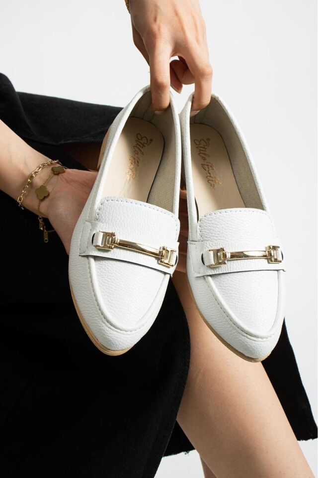 Kadın Babet Toka Detaylı Şık Rahat Ortopedik Günlük Ayakkabı BEYAZ - 39