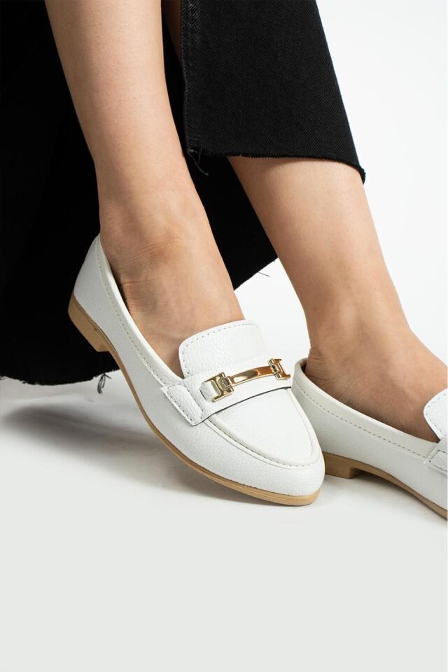 Kadın Babet Toka Detaylı Şık Rahat Ortopedik Günlük Ayakkabı BEYAZ - 39