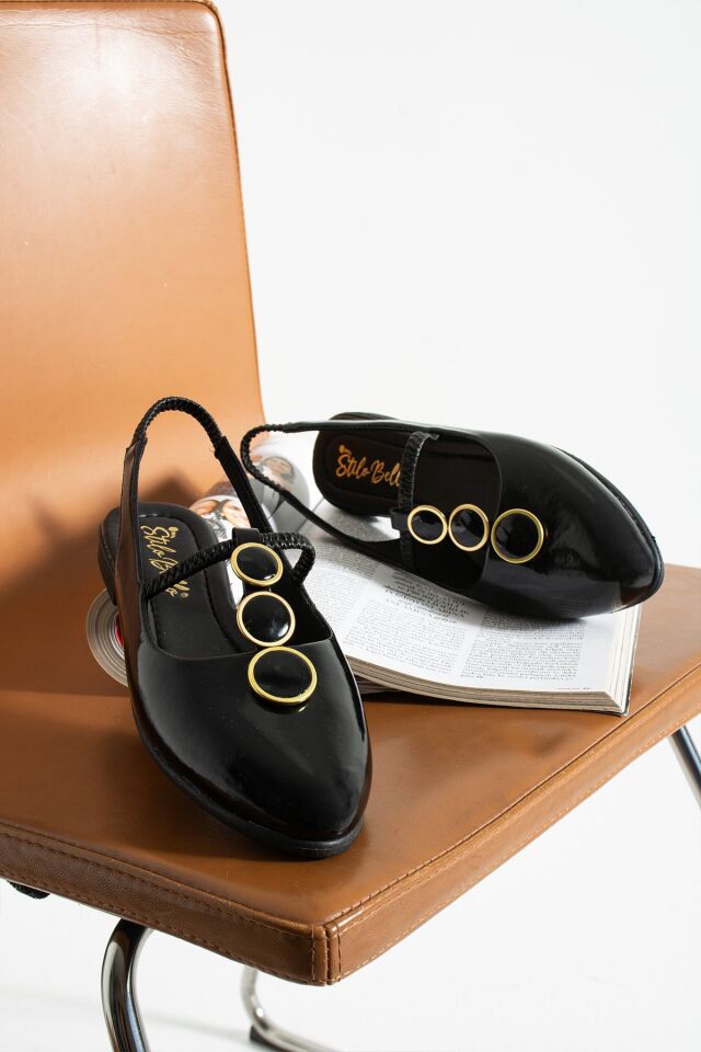 Önü Kapalı Taşlı Arkası Açık Düz Taban Babet Sandalet SİYAH - 38