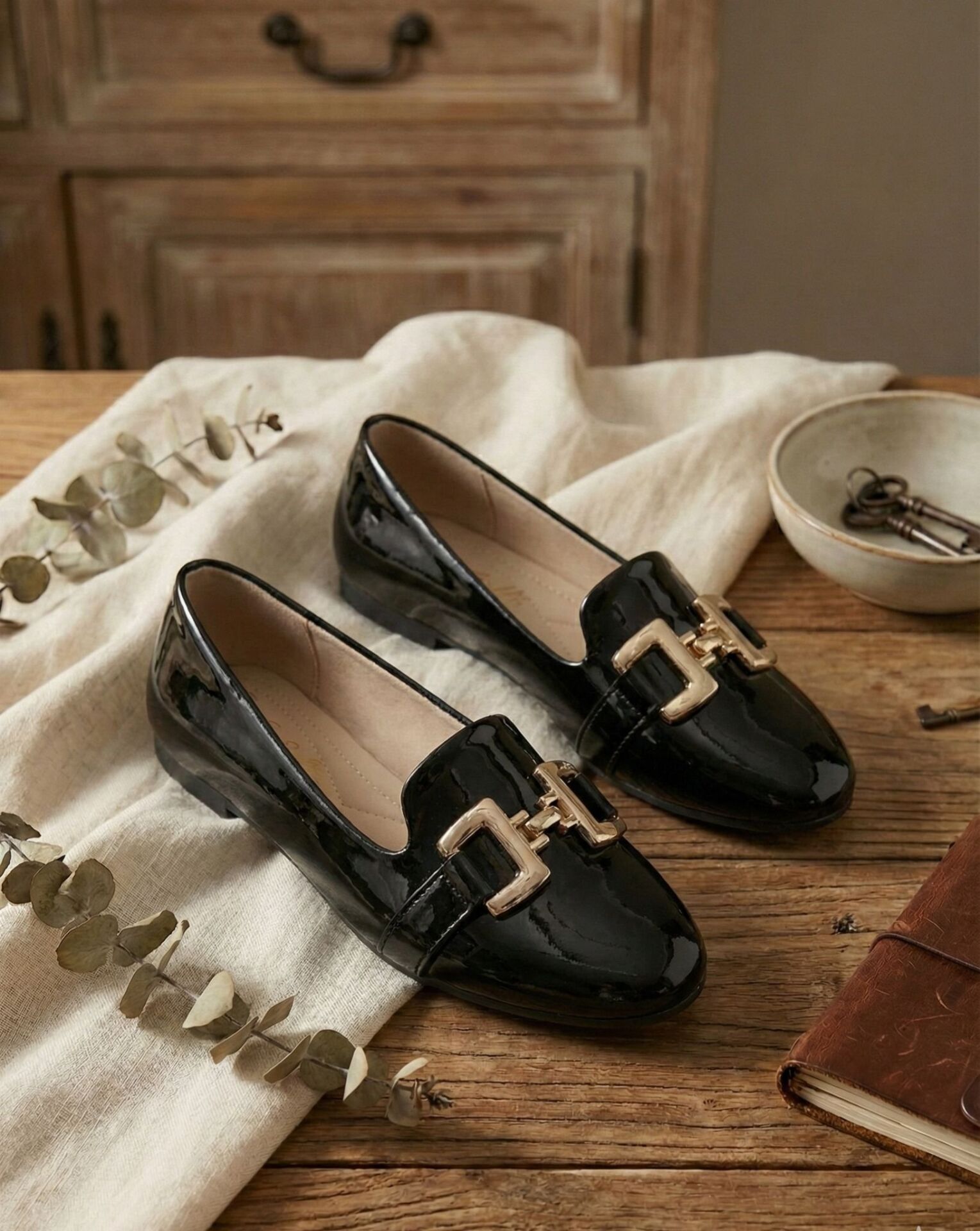 Kadın Çift Göz Toka Detaylı Babet Hafif Rahat Taban Günlük Ayakkabı Babet RUGAN SİYAH - 37