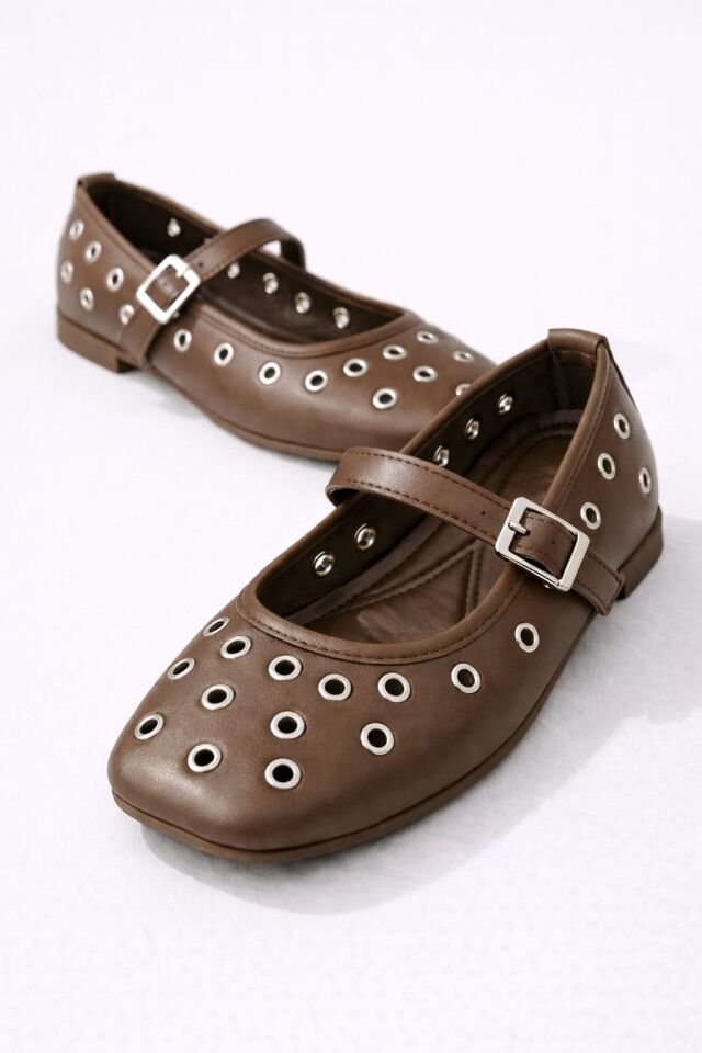 Kadın Rahat Taban Kuşgözü Detaylı Bantlı Günlük Babet Ofis Ayakkabı KAHVERENGİ - 41