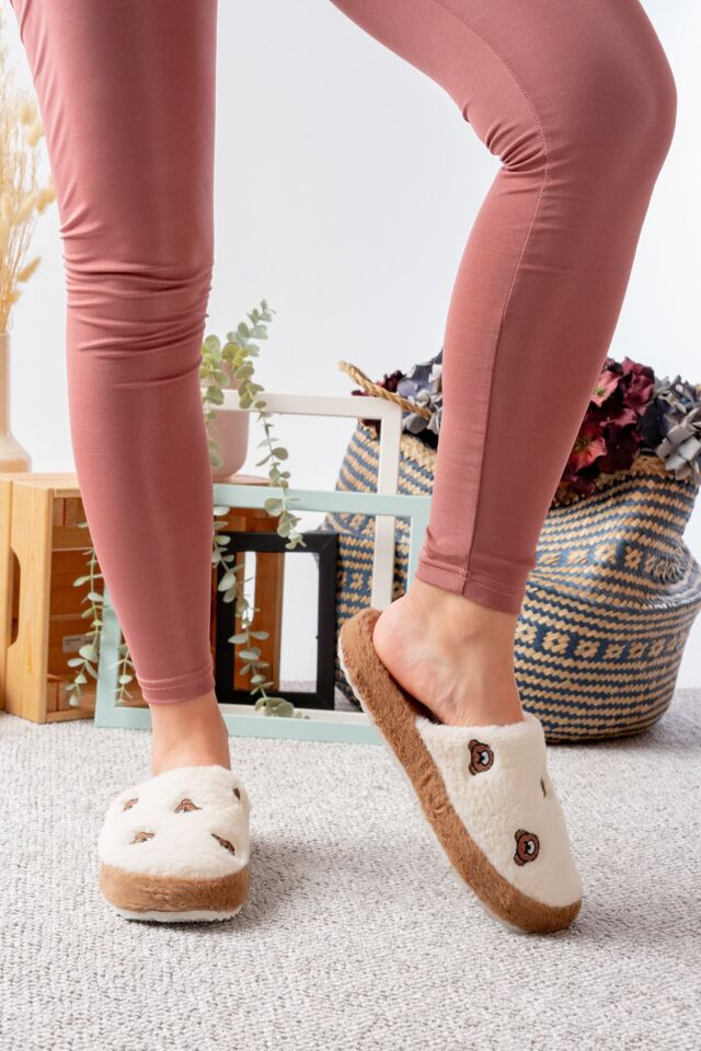 Pofuduk Figürlü Panduf Kadın Ev Teliği Ses Yapmaz Hafif Yumuşak Taban AYILI TABA - 36-37