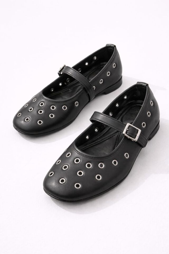 Kadın Rahat Taban Kuşgözü Detaylı Bantlı Günlük Babet Ofis Ayakkabı SİYAH - 40