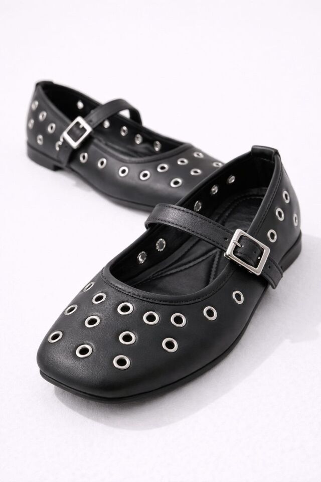 Kadın Rahat Taban Kuşgözü Detaylı Bantlı Günlük Babet Ofis Ayakkabı SİYAH - 41