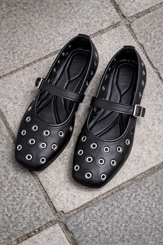 Kadın Rahat Taban Kuşgözü Detaylı Bantlı Günlük Babet Ofis Ayakkabı SİYAH - 41