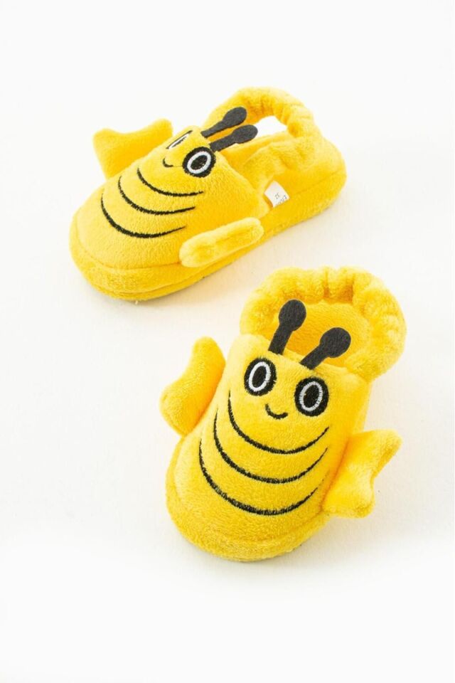 Arı Figürlü Çocuk ve Bebek Panduf Kaydırmaz Taban Ev Ayakkabısı SARI - 33