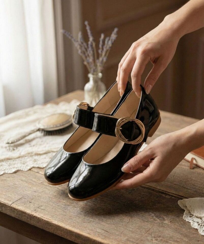 Kadın Günlük Rahat Babet Kalın Kemerli Kadın Babet RUGAN SİYAH - 38