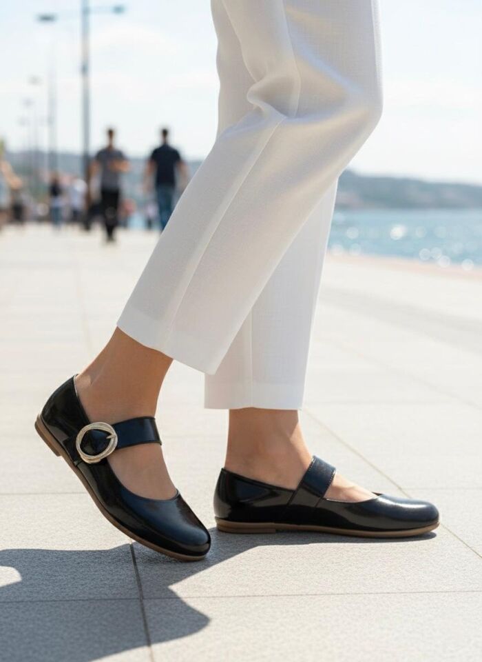 Kadın Günlük Rahat Babet Kalın Kemerli Kadın Babet RUGAN SİYAH - 38