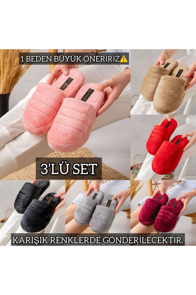 3'lü Sessiz Taban Kadın Terlik Kapalı Ev Terliği Misafir Terliği Çeyiz Bohça Terliği 3'lü Sessiz Taban Kadın Terlik Kapalı Ev Terliği Misafir Terliği Çeyiz Bohça Terliği