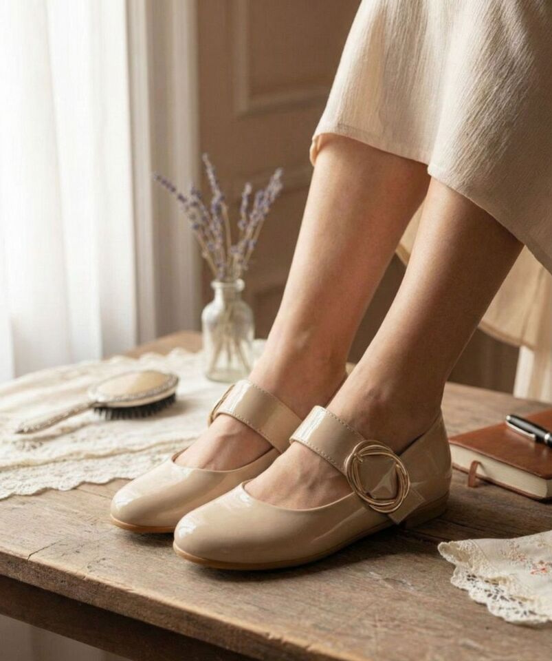 Kadın Günlük Rahat Babet Kalın Kemerli Kadın Babet RUGAN VİZON - 37