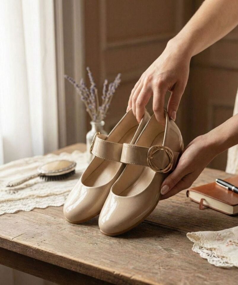 Kadın Günlük Rahat Babet Kalın Kemerli Kadın Babet RUGAN VİZON - 37