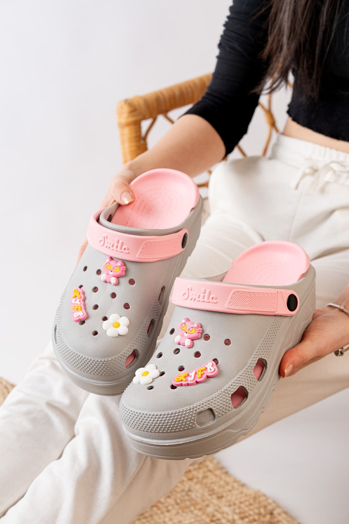 Unisex Deniz Sabo Doktor Hemşire Hastane Confort Sandalet GRİ-PEMBE - 38