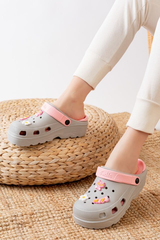 Unisex Deniz Sabo Doktor Hemşire Hastane Confort Sandalet GRİ-PEMBE - 38