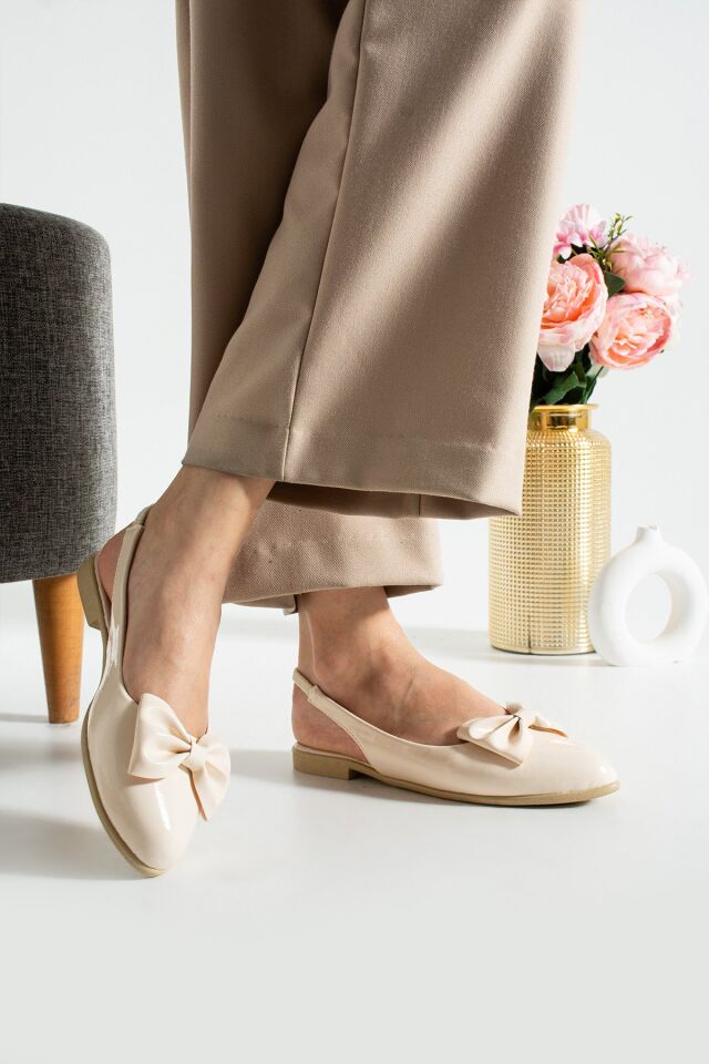 Günlük Arkası Açık Babet Kurdele Tokalı KREM - 38