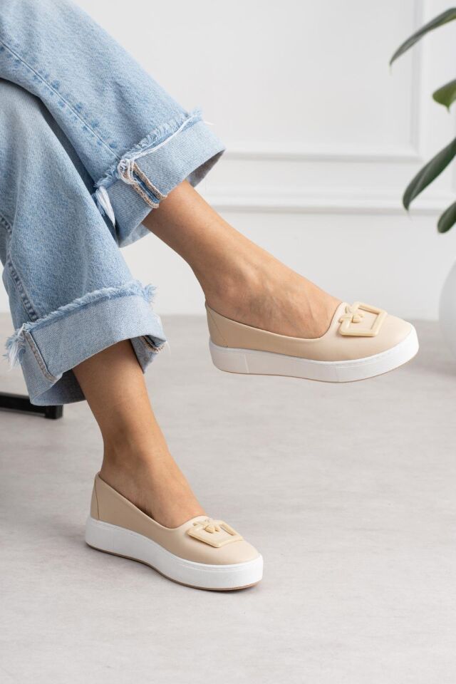 Elisa Modern Tokalı Günlük Casual Kadın Ayakkabı KREM - 36