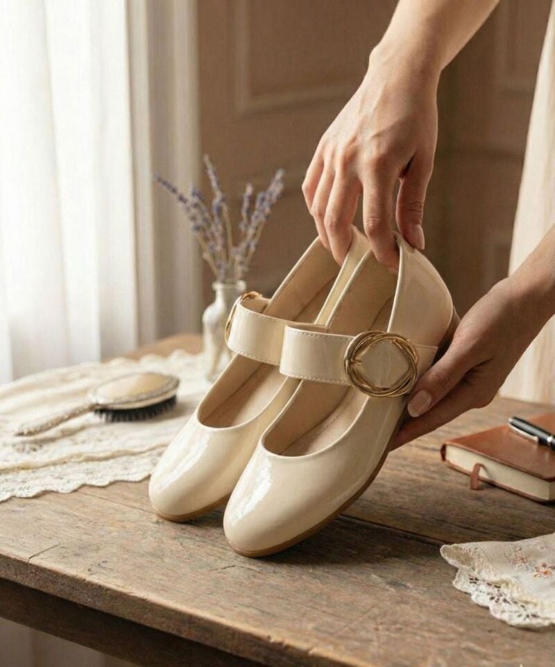 Kadın Günlük Rahat Babet Kalın Kemerli Kadın Babet RUGAN KREM - 37