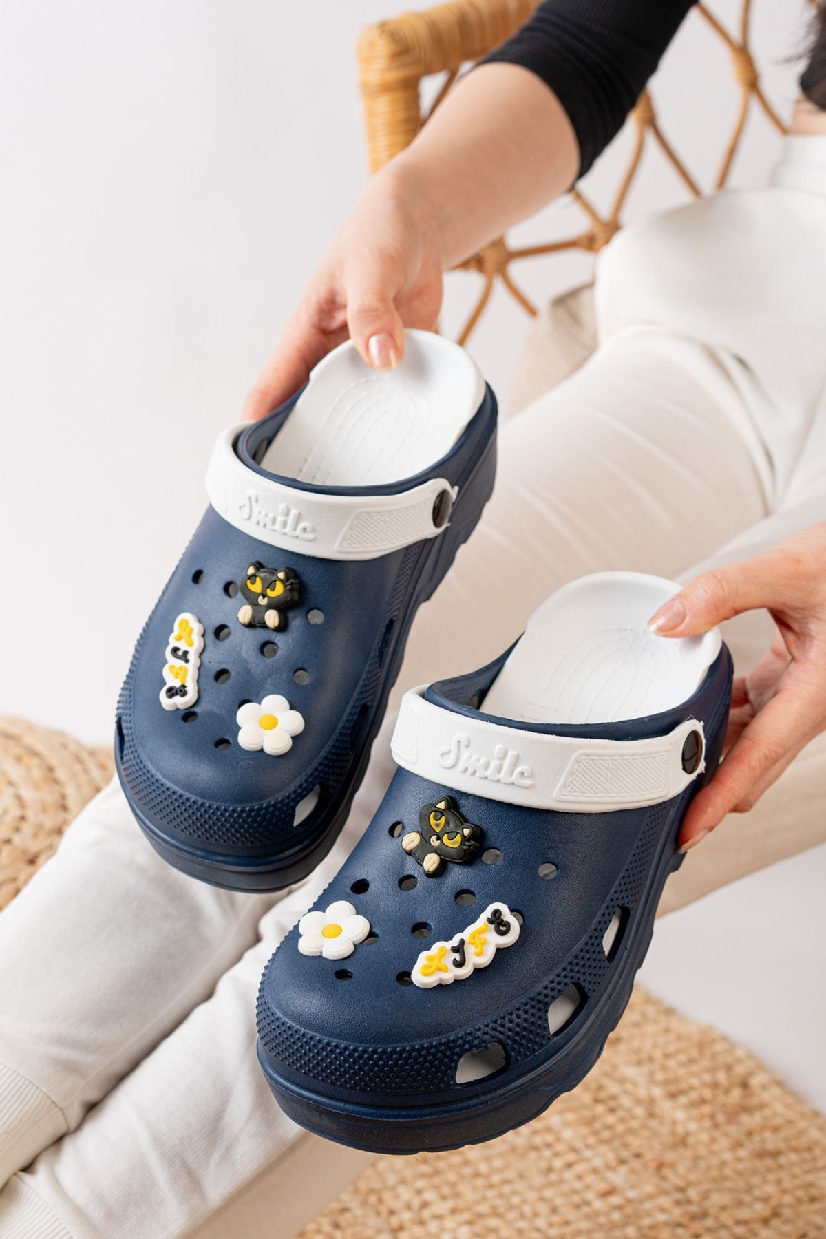 Unisex Deniz Sabo Doktor Hemşire Hastane Confort Sandalet LACİVERT-BEYAZ - 39