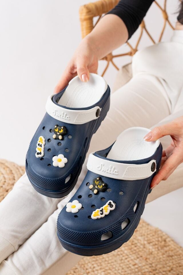 Unisex Deniz Sabo Doktor Hemşire Hastane Confort Sandalet LACİVERT-BEYAZ - 39