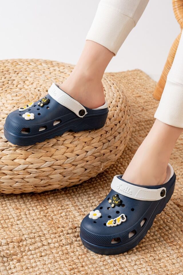 Unisex Deniz Sabo Doktor Hemşire Hastane Confort Sandalet LACİVERT-BEYAZ - 39