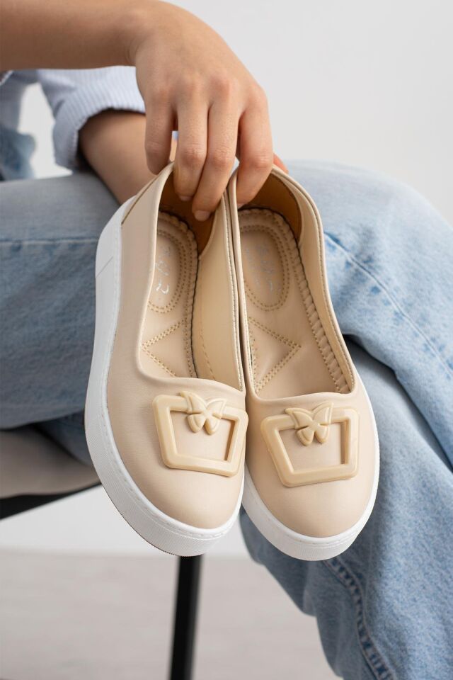 Elisa Modern Tokalı Günlük Casual Kadın Ayakkabı KREM - 38