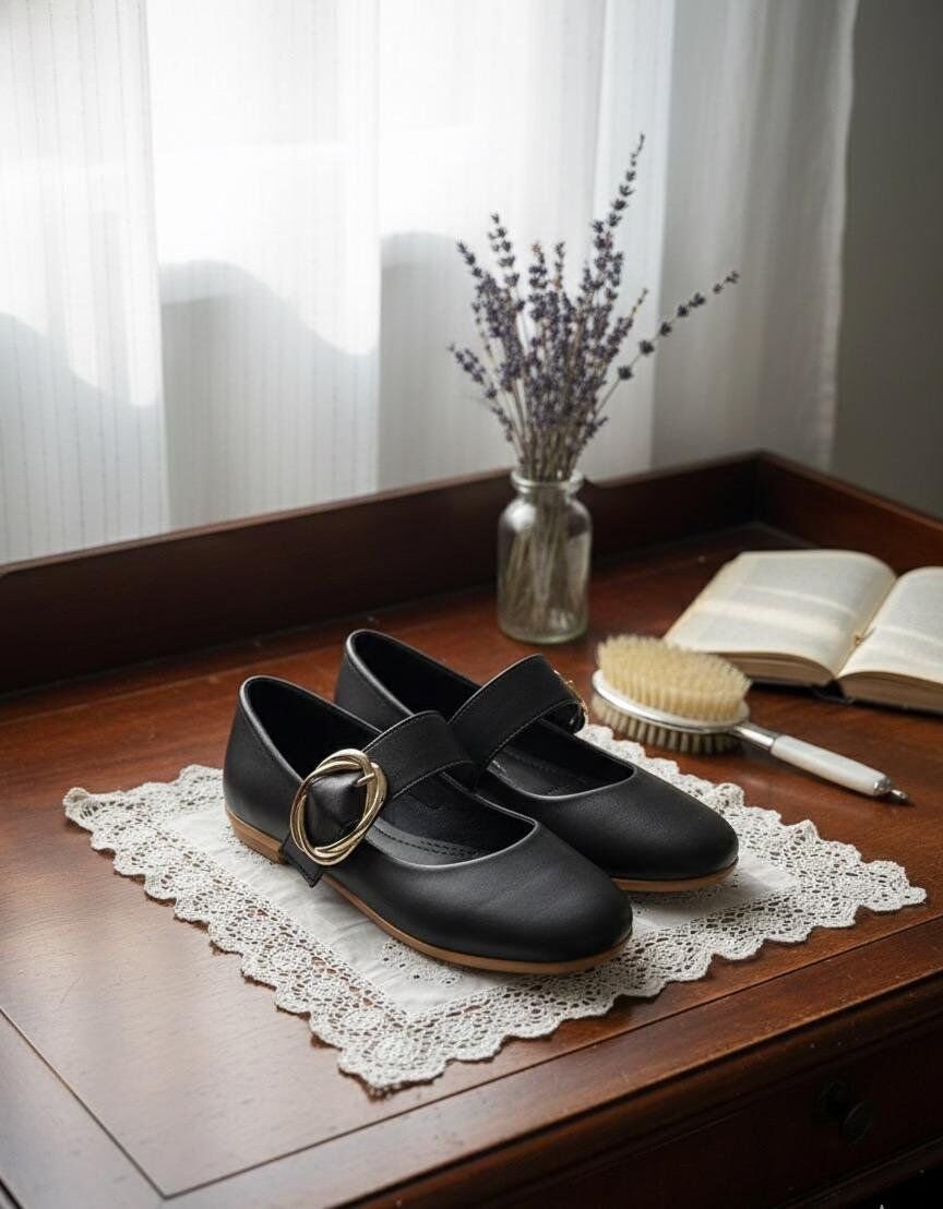 Kadın Günlük Rahat Babet Kalın Kemerli Kadın Babet MAT SİYAH - 37