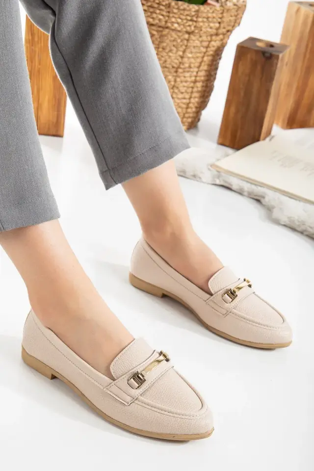 Kadın Babet Toka Detaylı Şık Rahat Ortopedik Günlük Ayakkabı 36 - KREM