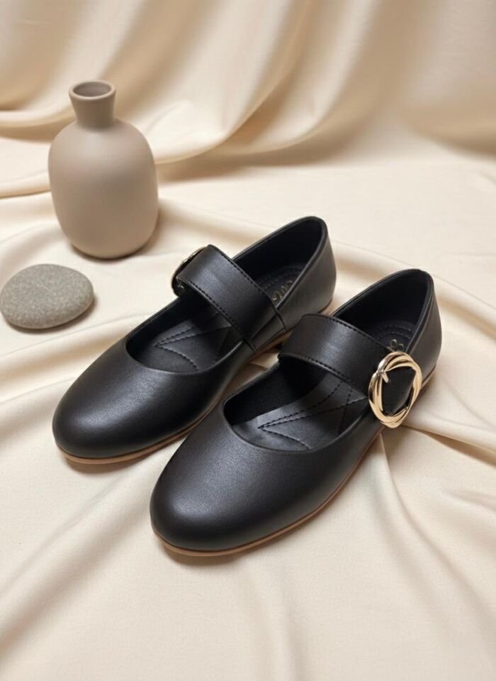 Kadın Günlük Rahat Babet Kalın Kemerli Kadın Babet MAT SİYAH - 40