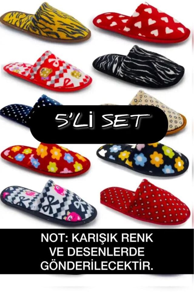 5'li Önü Kapalı Terlik Peluş Yıkanabilir Kışlık Ev Terliği Misafir Çeyiz Bohça Terliği 5'li Önü Kapalı Terlik Peluş Yıkanabilir Kışlık Ev Terliği Misafir Çeyiz Bohça Terliği