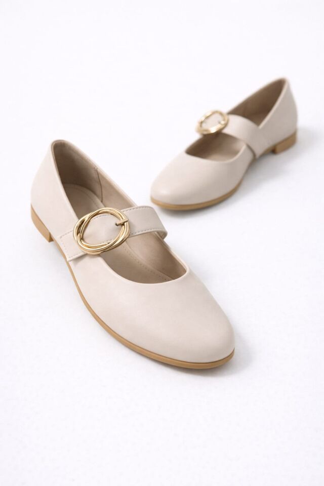 Kadın Günlük Rahat Babet Kalın Kemerli Kadın Babet MAT KREM - 40