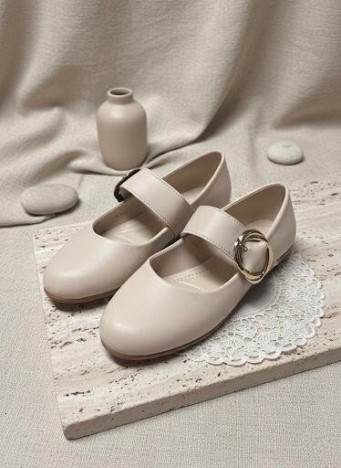 Kadın Günlük Rahat Babet Kalın Kemerli Kadın Babet MAT KREM - 40