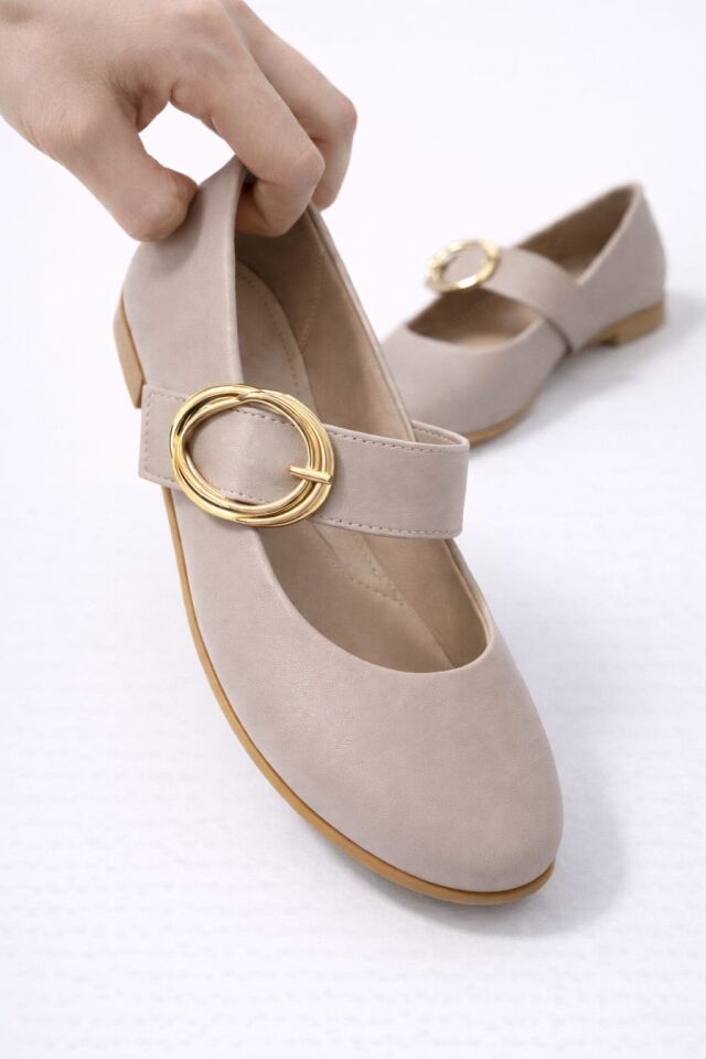 Kadın Günlük Rahat Babet Kalın Kemerli Kadın Babet MAT VİZON - 37