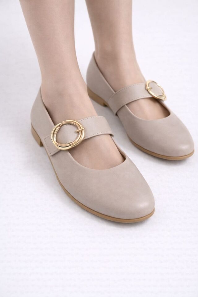 Kadın Günlük Rahat Babet Kalın Kemerli Kadın Babet MAT VİZON - 37