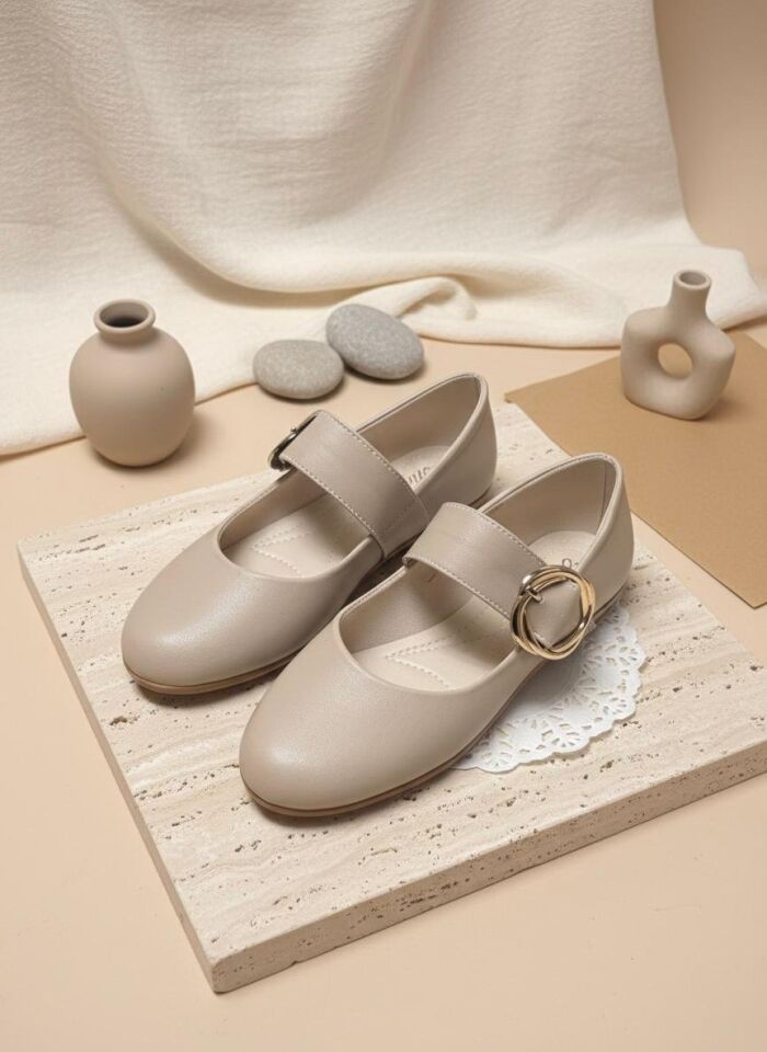 Kadın Günlük Rahat Babet Kalın Kemerli Kadın Babet MAT VİZON - 40