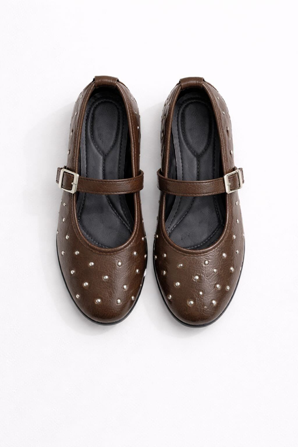 Bayan Bantlı Rugan Taş Detaylı Şık Günlük Babet Ayakkabı KAHVERENGİ - 40