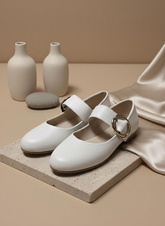 Kadın Günlük Rahat Babet Kalın Kemerli Kadın Babet MAT BEYAZ - 37